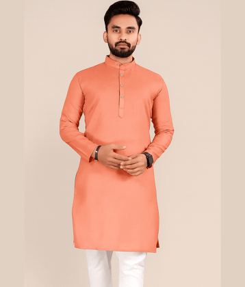 Balaji's Cotton Blend Plain Regular Kurta For Men ( Peach )