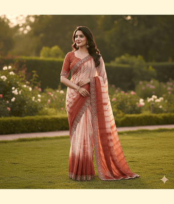SANJNA Georgette Printed Bandhani Sarees With Unstitched Blouse Piece ( PEACH )