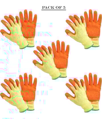 LAXMI Nylon Anti Cut Resistance Yellow Orange Hand Gloves  (Pack of 05) Nylon Safety Glove