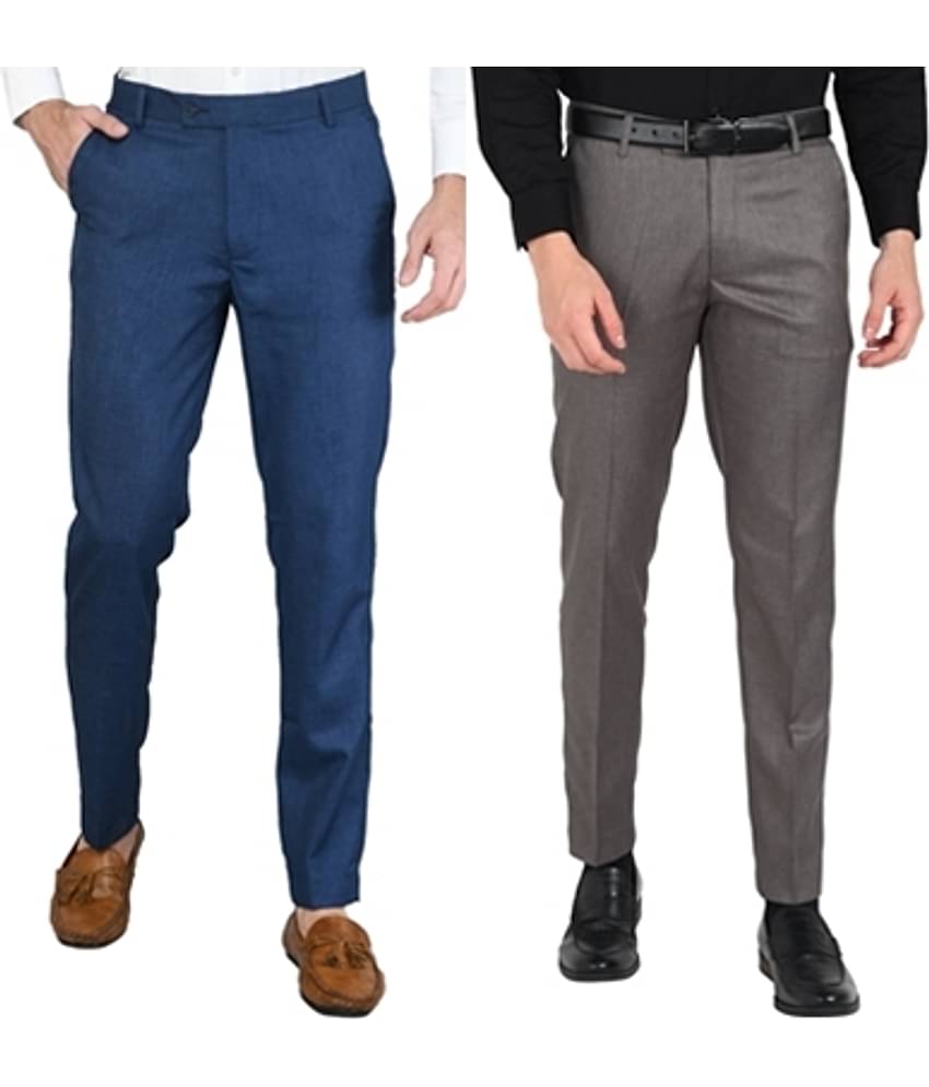 SAM & JACK Regular Flat Men's Formal Trouser - Multicolored ( Pack of 2 )