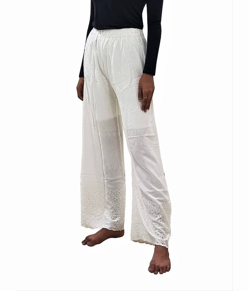 Reoutlook Pack of 1 Cotton Blend Flared Women's Casual Pants ( White )