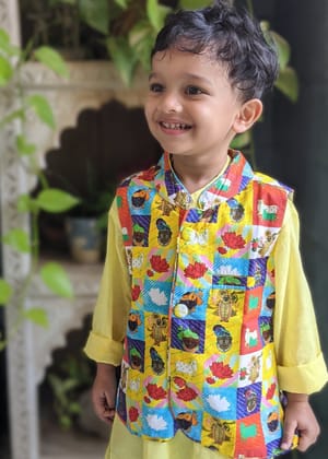 Cotton Nehru Jacket | Pichwai | 0-12Y-0-6m