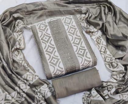 Silk Anchor Stitching Batik Dress Material (Unstitched)-Grey