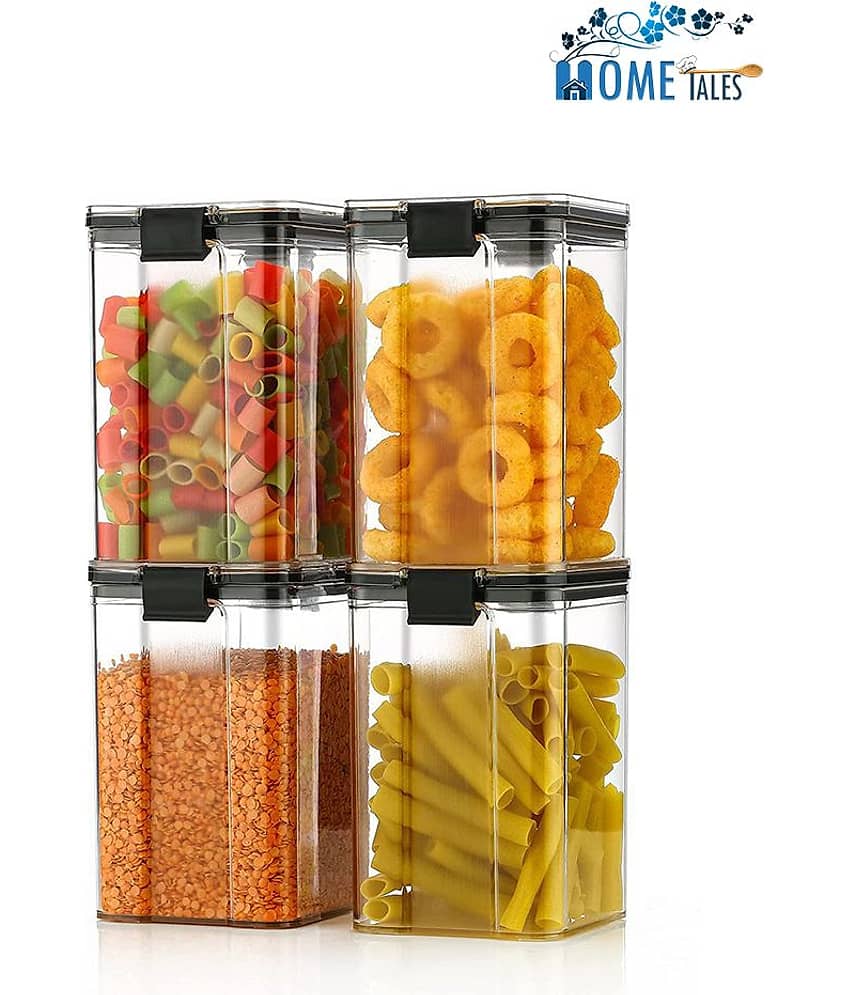 iview kitchenware Air Tight Square Plastic Multi-Purpose Containers Set for Kitchen Storage - 1100ml each, 4U,(Black)