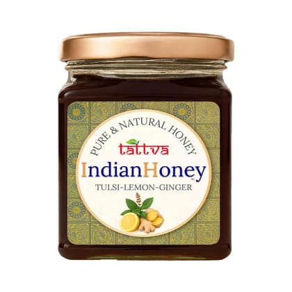 IndianHoneyTulsi lemon ginger Honey | Pure & Natural Infused Honey | Raw Honey with Real Cinnamon | Natural Sweetener | 230g Glass Jar