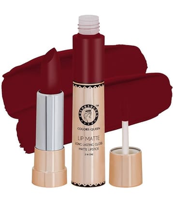 Colors Queen 2 in 1 Matte Finish Water Proof Lipstick Russian Red (Shade - 38)