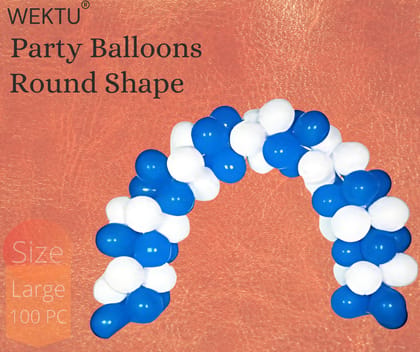 Wektu Party Balloons - Round Shape, Blue & White, 100 PC
