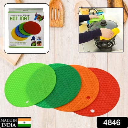 Silicon Hot Pot Mat Set - 4-Piece Heat-Resistant Trivets for Protecting Surfaces