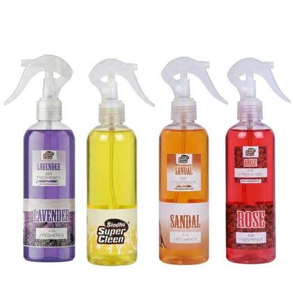 Air Freshener Spray Combo Pack of 4 – Lavender, Lemon, Sandal & Rose Fragrance | Room Freshener for Home, Bathroom, Office & Car | Long Lasting Odour Eliminator | Spray Combo