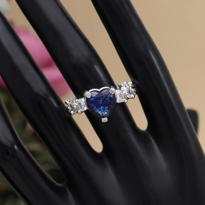 Blue Color American Diamond Finger Ring-Ring_Size_Adjustable | / Blue / Brass With Good Quality Silver Plated
