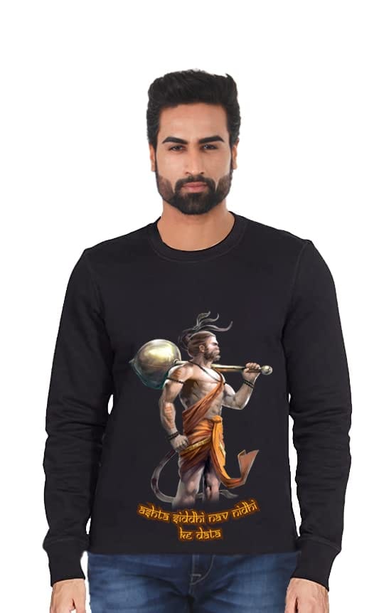 Vimanika Lord Hanuman Sweatshirt by Vimanika Historical Apparels Pack of 1 Pcs (XXL) Black