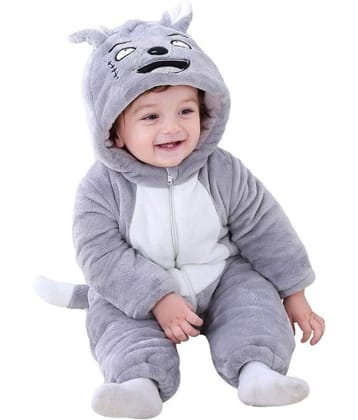 Brandonn Baby ROMPER GREY SCARS for Baby Boys & Baby Girls Faux Fur Fabric With Self Design Pattern For Kids/Infants/New Borns of Age 9 - 12 Months (Grey)
