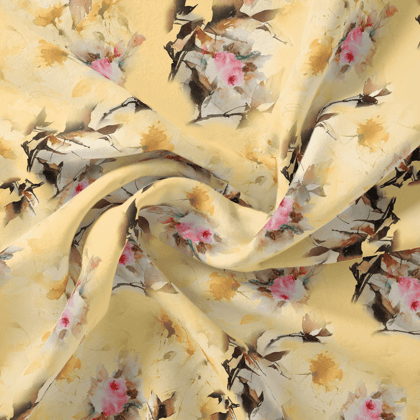 Coolest Watercolour Paper Art Of Flower Digital Printed Fabric-Polyester / Japan Satin / 110 CM | 43 Inch