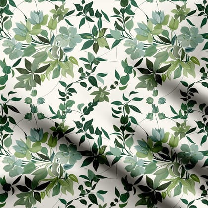 Floral Leaves Print Fabric-Cotton
