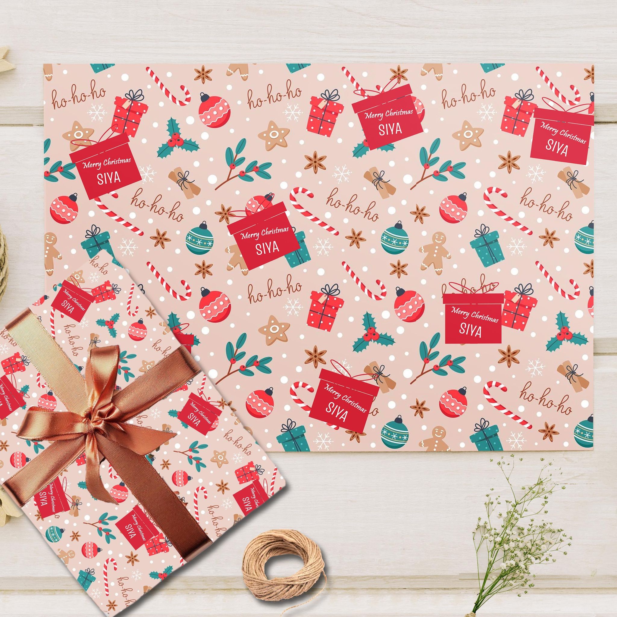 Custom Merry Christmas Gift Wrapping Paper - We Heart Theme-Set of 10 sheets