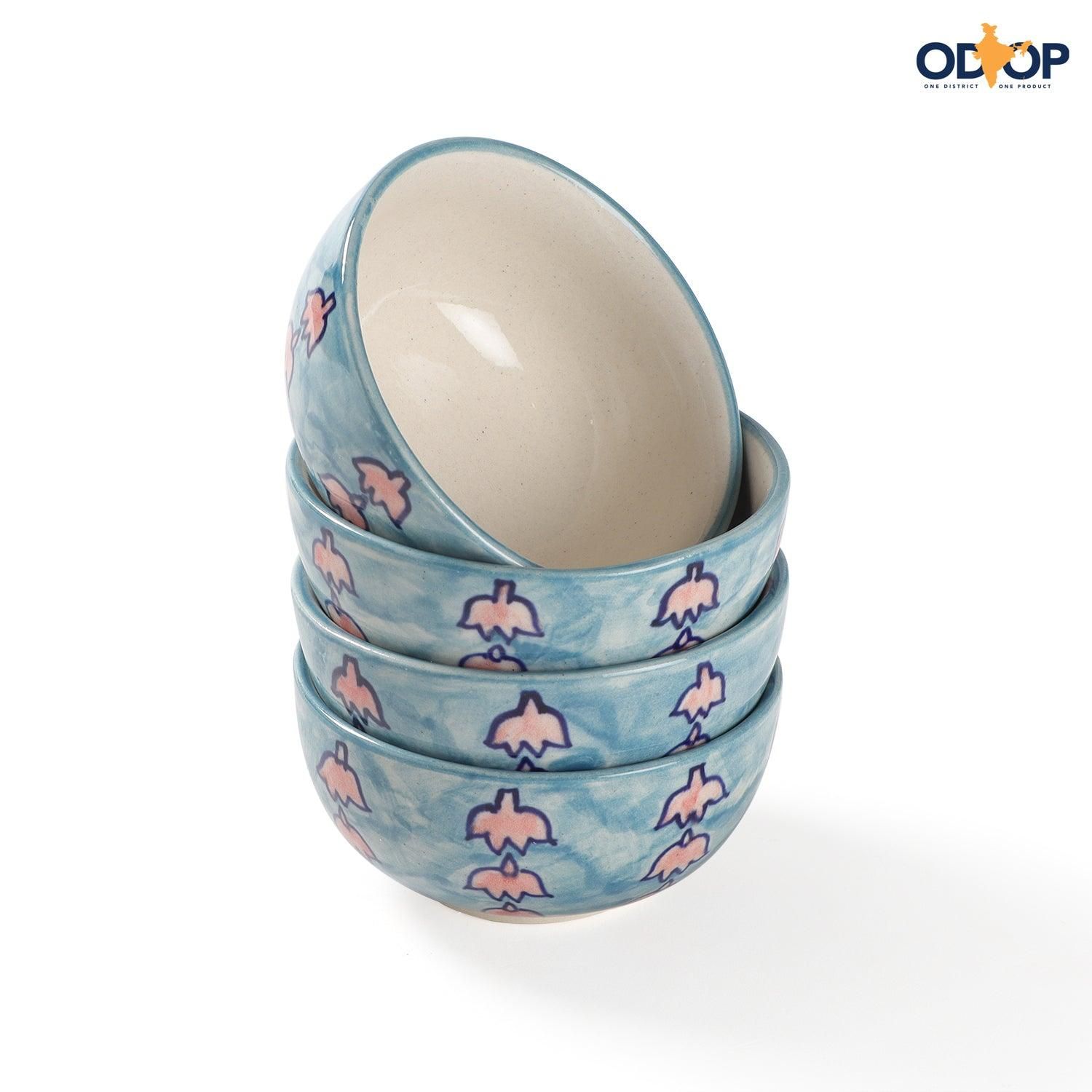 Handpainted Ceramic Portion of Bowls - Set of 4-4 inches x 2 inches / Blue / Pink / Ceramic