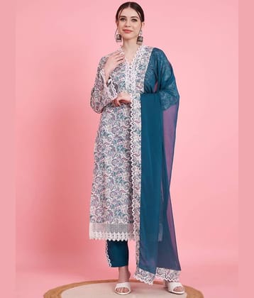 Vbuyz Cotton Printed Kurti With Pants Women's Stitched Salwar Suit - Blue ( Pack of 1 )