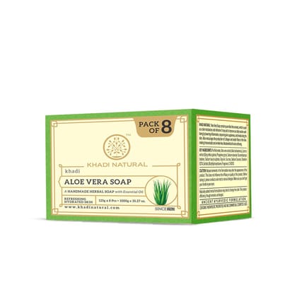 Khadi Natural Aloevera Handmade Soap| Healthier Skin| Natural Soap with Essential Oils| Suitable for All Skin Types | Pack of 8 (125g*8, 1000g) Khadi Natural Aloevera Handmade Soap| Healthier Skin| Natural Soap with Essential Oils| Suitable for All Skin 