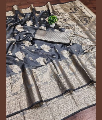 Kalpana Creation Organza Woven Saree With Unstitched Blouse Piece ( Grey )