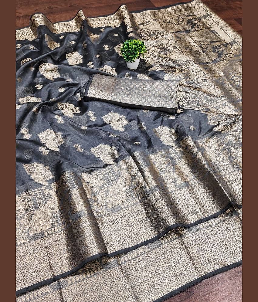 Kalpana Creation Organza Woven Saree With Unstitched Blouse Piece ( Grey )