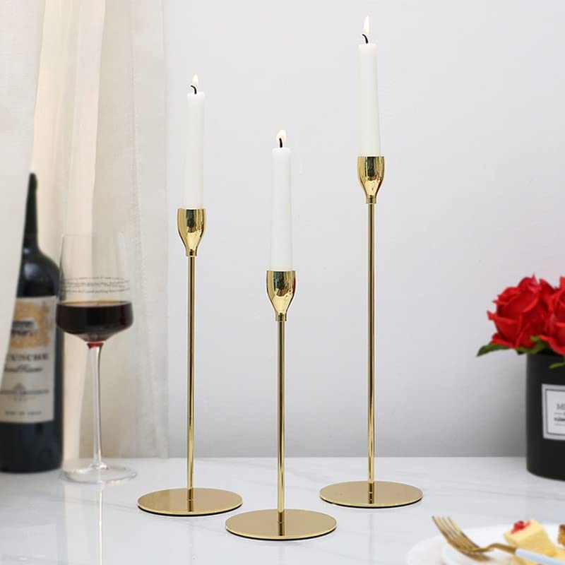 Metal Royal Candle Holders For Tapered Candles, (Pack Of 3, Golden), Tapered Candle Holder, Tealight Holder, Gift