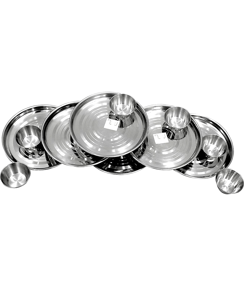 Dynore 12 Pcs Stainless Steel Silver Quarter Plate