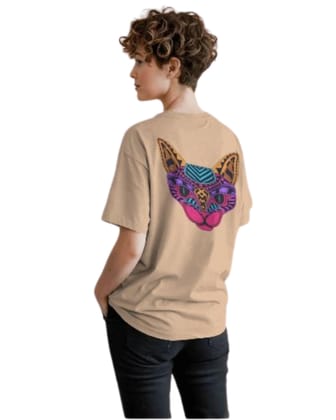 Women's Graphic Printed Cotton Short Sleeve Shirt Biege (Size 2XL)