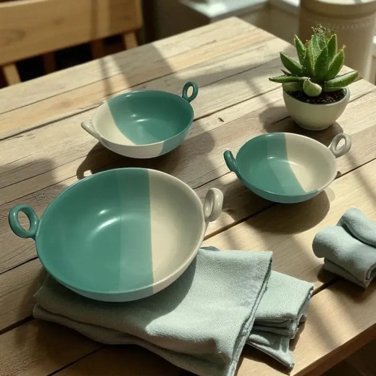 Duo-Tone Kadahi Serving Bowls (Set of 3) (Mint Green & Off White)