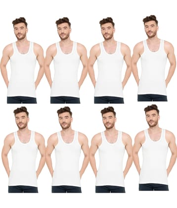 INNERO Pack of 8 Cotton Basic Vest For Men ( White )