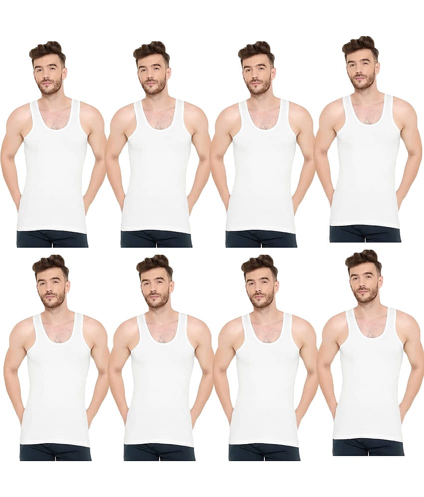 INNERO Pack of 8 Cotton Basic Vest For Men ( White )