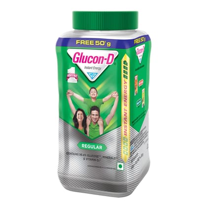 Glucon-D Regular Glucose Powder(450g+ 50g, Jar)| For Tasty Glucose Drink| Provides Instant Energy| Vitamin D2 Supports Immunity|