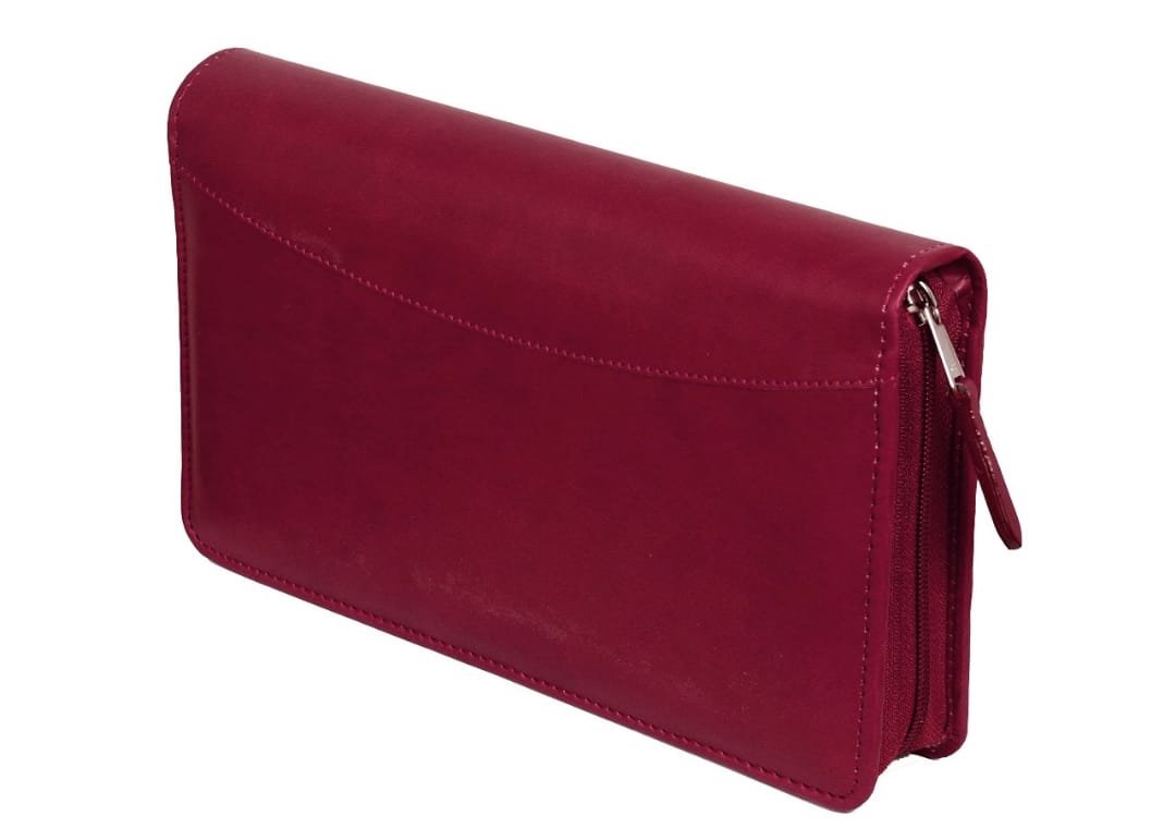 Sukeshcraft Multiple Cheque Book Holder | Original PU Holds Upto 8 Cheque Books, 14 Credit/Debit Card Slots with Matching Zipper (Pu- Meroon )