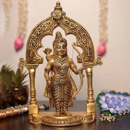 Brass Shri Ram with Hanuman ji In Mehrab - Ayodhya Ram In 14 Inches