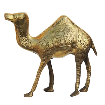 Handcrafted Brass Camel Polish Decorative Showpiece Statue for Home Decor, Height : 6.5 Inch (ANMAS074 A)
