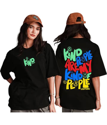 Leotude Women Cotton Blend Printed Oversized Fit Round Neck T-Shirt ( Black )