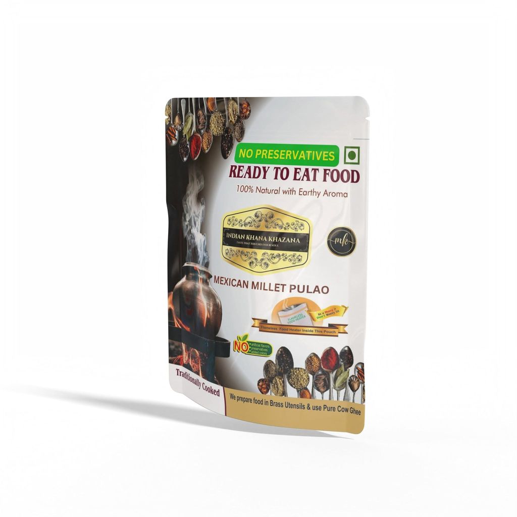 INDIAN KHANA KHAZANA Mexican Millet Pulao | No Added Preservative and Colours | Serve Hot Anytime Anywhere with our Disposable-Cooker inside the Pack | Indian Tasty Flavour Ready to Eat Food Mexican Millet Pulao.