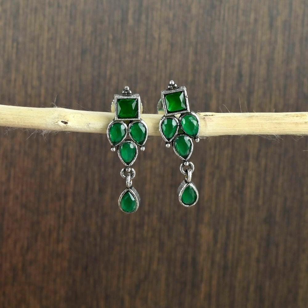Replica Stone Studded Oxidised Earrings | Sarichka-Green