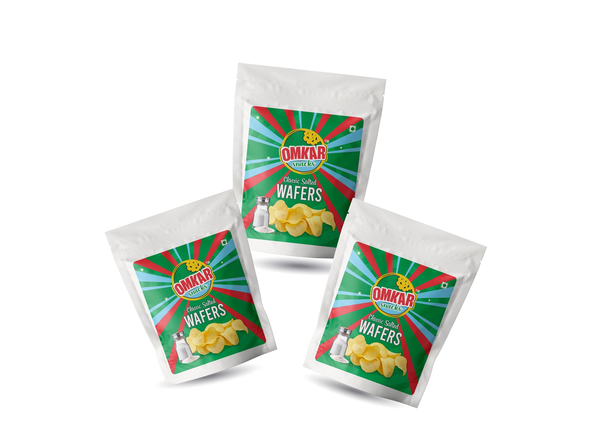 Omkar Snacks | Classic Salted Wafers - 100 gms - Pack of 3 | Enjoy with Dips & Sauces I 50% Less Oil | Crunchy - Crispy - Namkeen - Snacks | Tea - Coffee - Beverages | Picnic - Events - Parties |