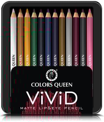 Colors Queen Vivid Matte Eye & Lip Liner Pencil Set of 12 (1.5g x12) Multicolor C