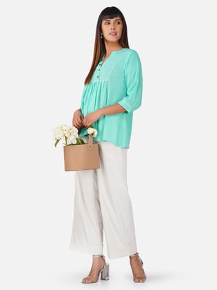 Sky Blue V-Neck Cotton Slub Top-S