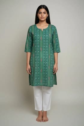 Sambalpuri Ikat Green Cotton Kurti