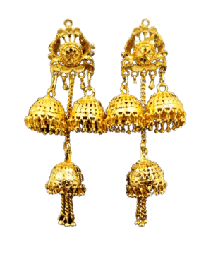 Exclusive Handmade Multilayer Gold Chandelier Earrings | One Gram Gold-Plated Jewelry for Weddings and Special Occasions