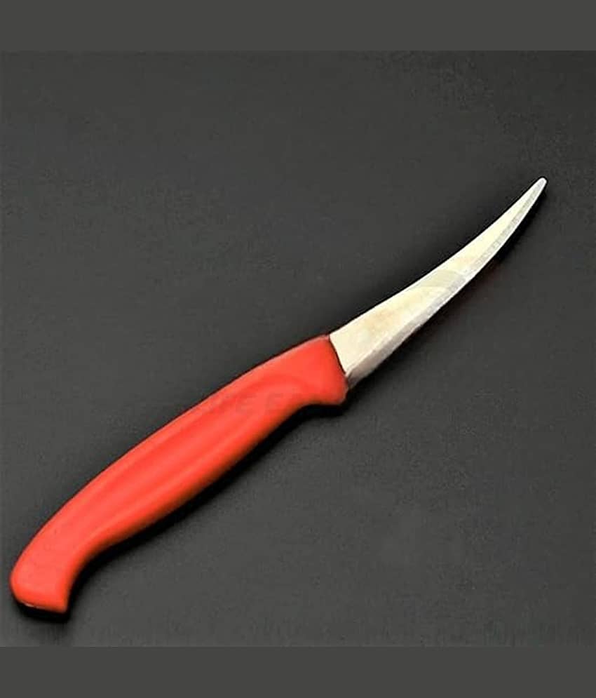 Professional Paring Knife, Steel Blade with Plastic Handle, Curved Design for Vegetables and Fruits (Red)