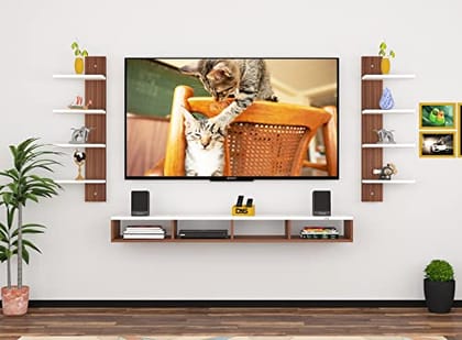 DAS Harries TV Entertainment Unit Stand Set TOP Box Stand with Shelves and Display Rack Classic Walnut & Frosty White Large- Ideal for UP to 55 INCH Screen