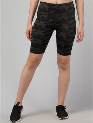 Womens Polyester Spandex Printed Above Knee High Rise Slip On Shorts Size 3XL (Black)