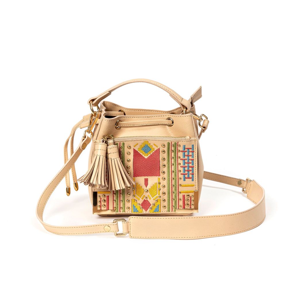 Nora Vegan Leather Embroidered Sling Bag - Almond - Handbags | Buy online on ZillyBuy