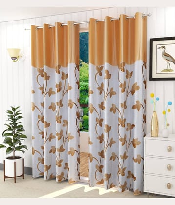 Kraftiq Homes Floral Semi-Transparent Eyelet Curtain 7 ft ( Pack of 2 ) - Beige