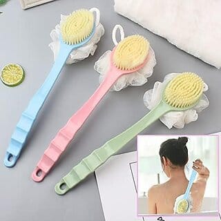 2 IN 1 Back Body Bath Brush with Bristles and Loofah Back Scrubber with Curved Long Handled Men and Women(Multicolor)