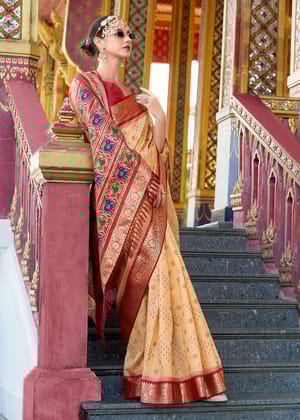 Golden Beige Woven Banarasi Patola Silk Saree