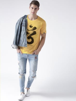 Men's Half Sleeve OMM Printed T-Shirt-YELLOW / Medium / 100% Bio Wash Cotton
